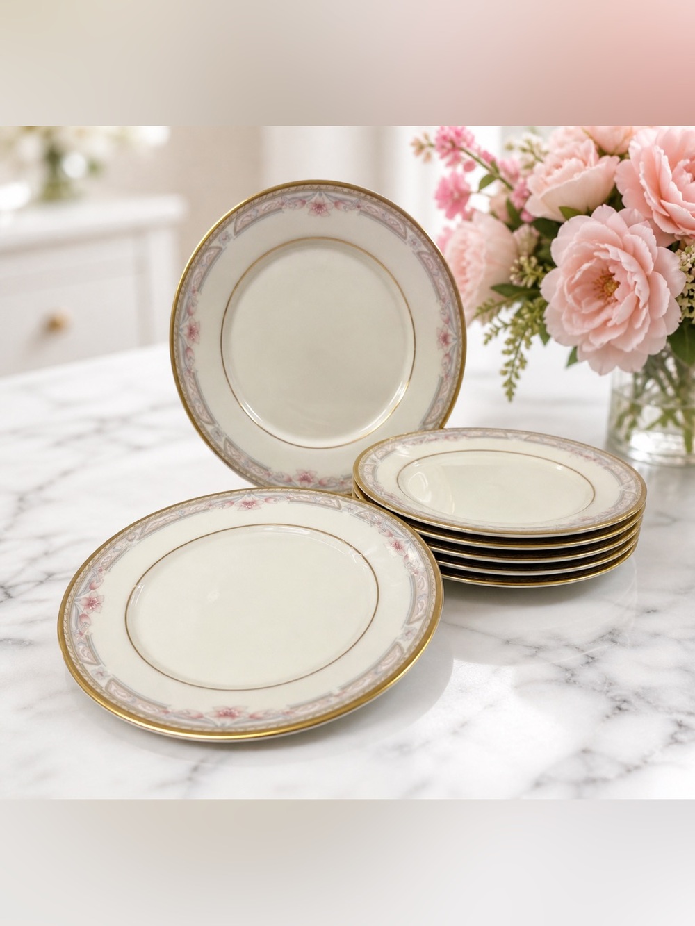 Lenox Bellaire Bread Butter Plates Set 8 Montclair Mint 6.5” Gold Trim USA 1980s